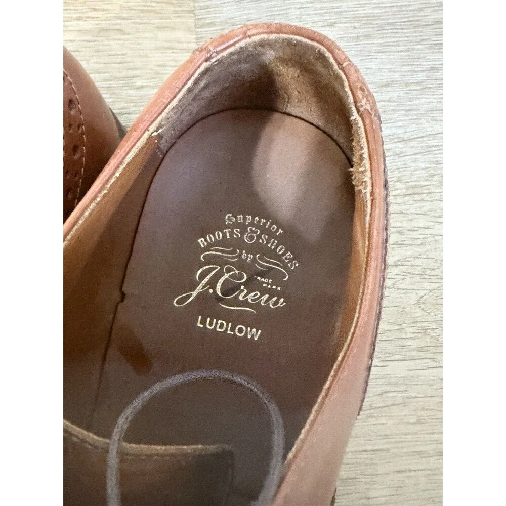 JCrew Ludlow Semi-Brogue Oxfords 9.5 English Tan Leather Shoes C8896